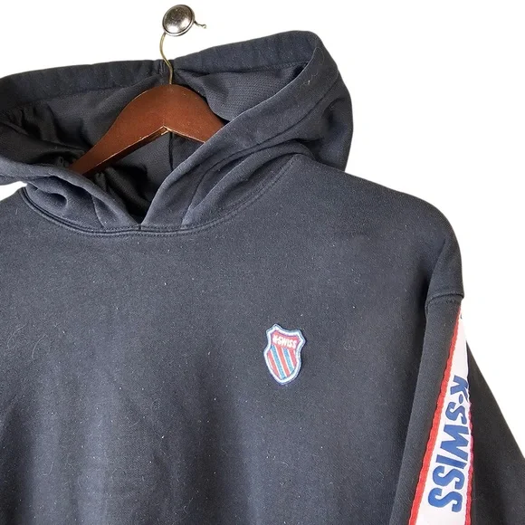 K-Swiss Logo Tape Hoodie Sweatshirt - Men's XL - Black Streetwear Pullover - Picture 3 of 5